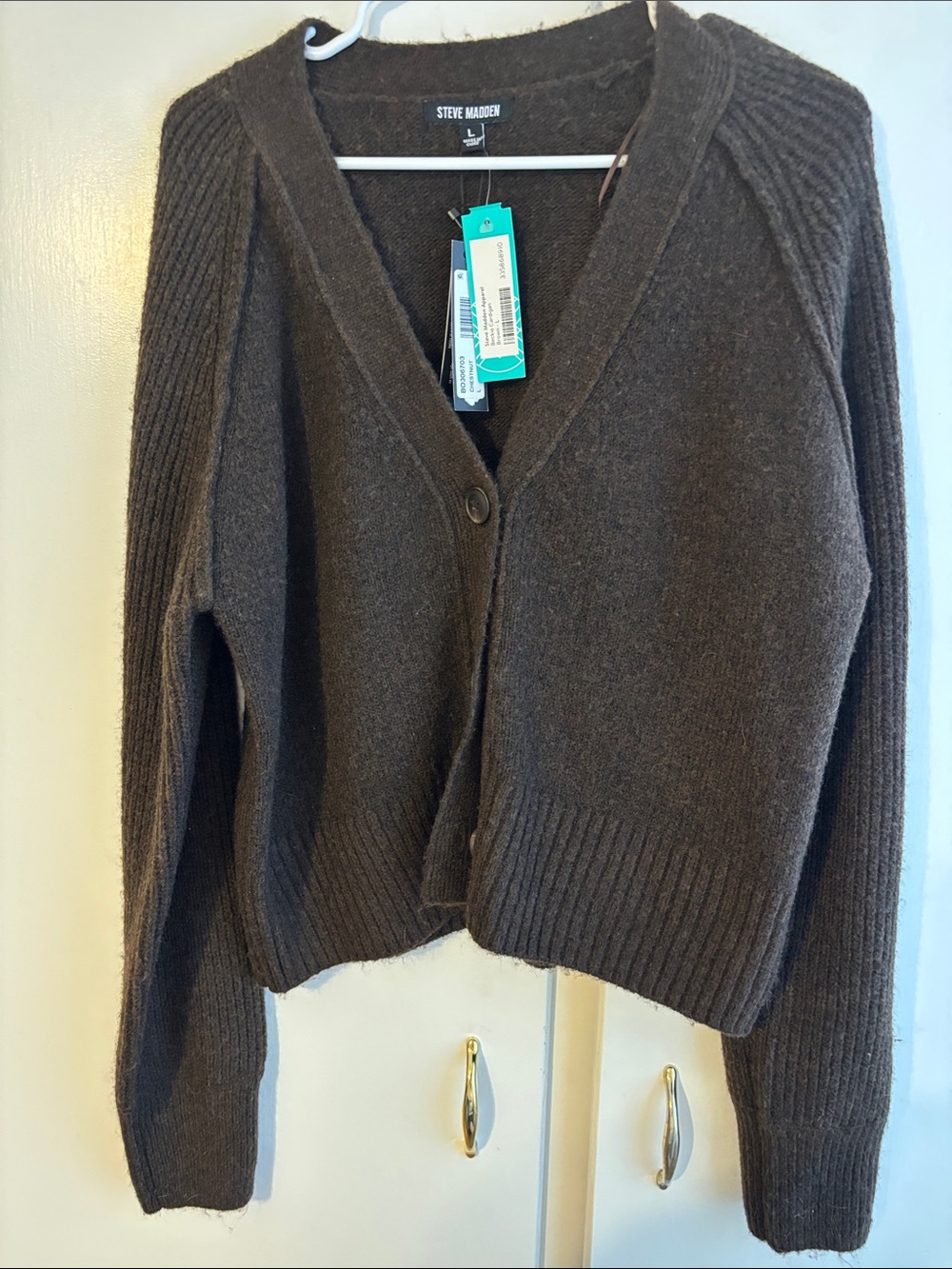 Steve Madden Dark Brown V-Neck Button Front Cardigan